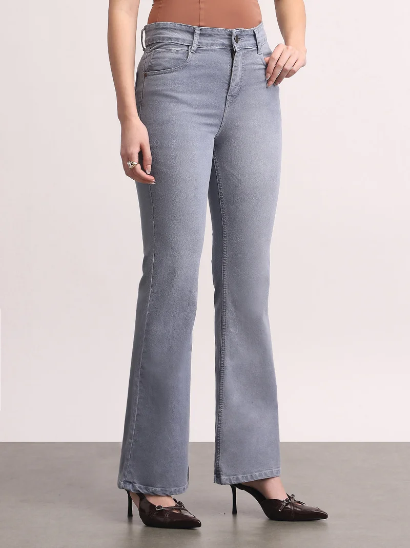 Urbano Fashion Urbano Fashion Women's Light Grey Mid Rise Bootcut Washed Jeans Stretchable