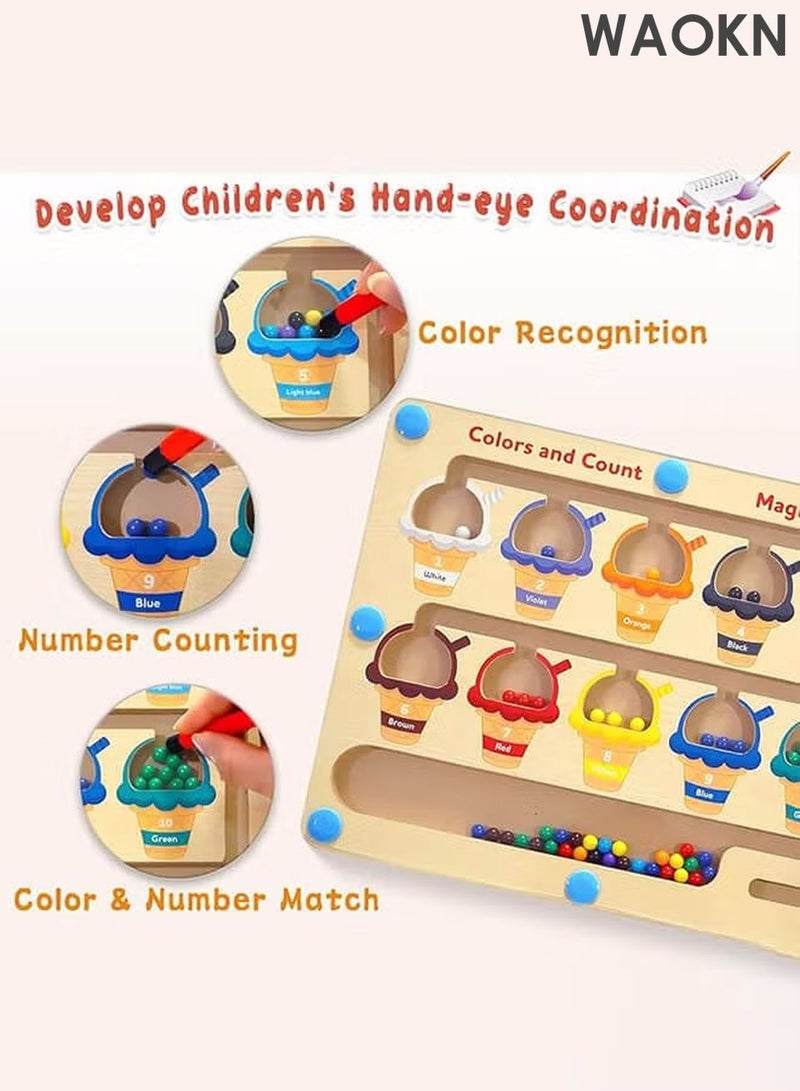 WAOKN Montessori Magnetic Educational Toy for Kids Ages 3 and Up - Color and Number Maze Board, Safe Wooden Game for Fine Motor Skills, Counting Matching Activities Fine Motor Skills Toys for Kids Ideal Gift for Boys and Girls - Image 5
