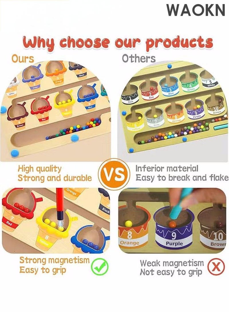 WAOKN Montessori Magnetic Educational Toy for Kids Ages 3 and Up - Color and Number Maze Board, Safe Wooden Game for Fine Motor Skills, Counting Matching Activities Fine Motor Skills Toys for Kids Ideal Gift for Boys and Girls - Image 4