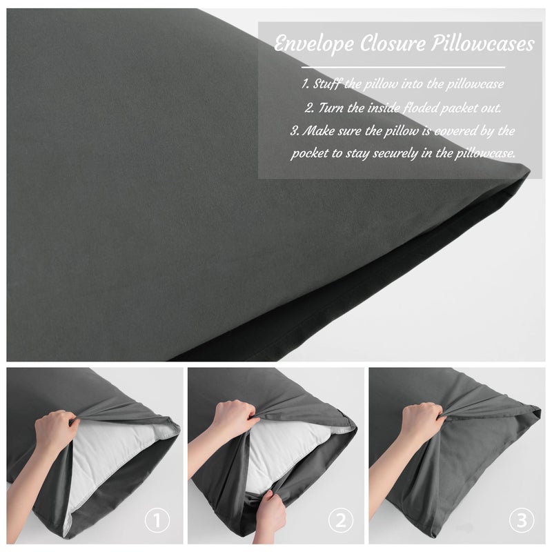 NTBAY Body Pillow Cases Set of 2, 2 Pack Brushed Microfiber 20x54 Pillow Cases, Soft, Wrinkle, Fade, Stain Resistant Dark Grey Pillow Cases with Envelope Closure, 20x54 Inches, Dark Grey - Image 2