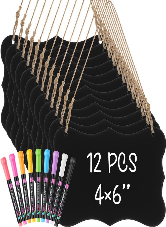 MotiMind 12 Pcs 4 x 6 Small Hanging Chalkboard Sign with Markers Acrylic Mini Chalkboard Signs with Hanging String for Wedding Kitchen Home Plants Birthday Party Decoration(Arrow) - Image 1