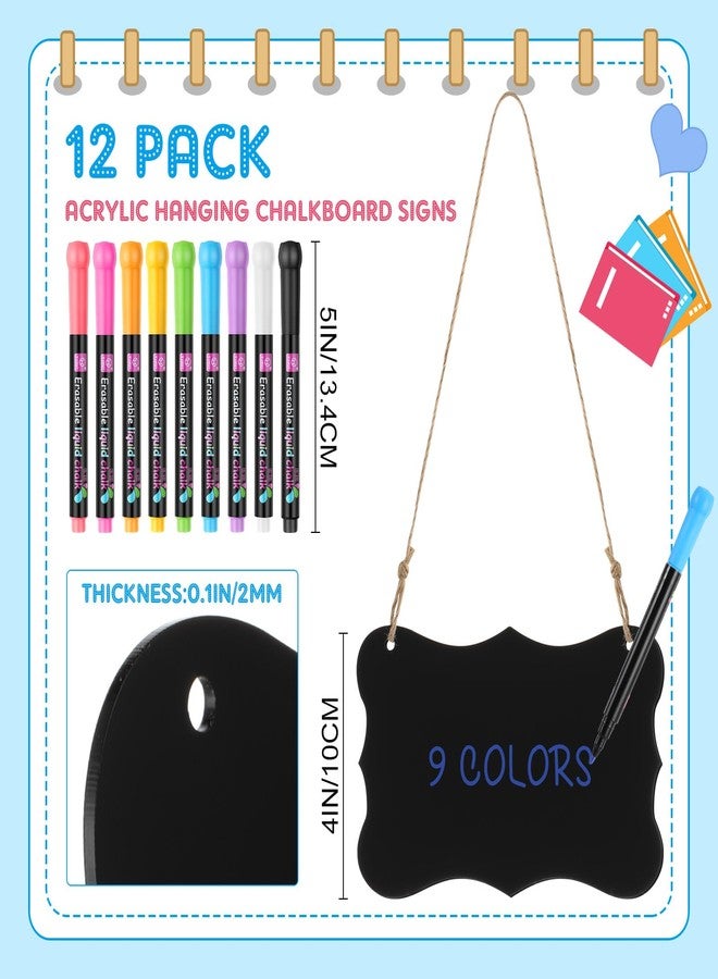 MotiMind 12 Pcs 4 x 6 Small Hanging Chalkboard Sign with Markers Acrylic Mini Chalkboard Signs with Hanging String for Wedding Kitchen Home Plants Birthday Party Decoration(Arrow) - Image 2