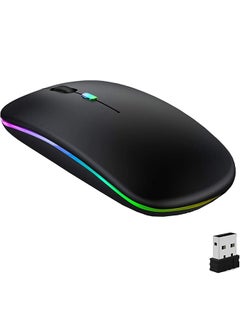 Wireless Bluetooth Mouse, Computer Mice with USB Receiver,LED Slim Dual Mode 2.4GHz Rechargeable Silent Bluetooth Wireless Mouse(Black)