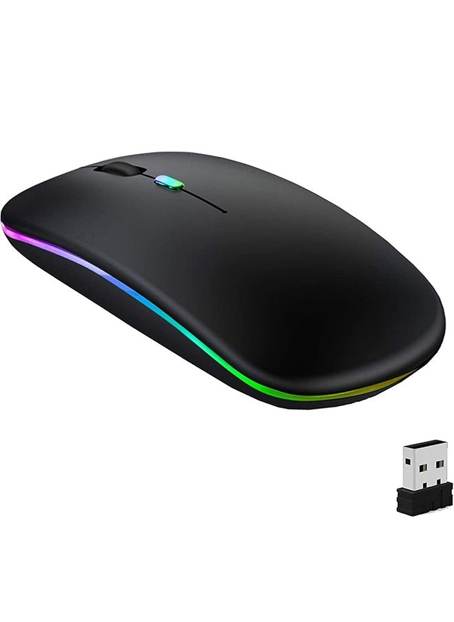 LINJIE - Wireless Bluetooth Mouse, Computer Mice with USB Receiver,LED Slim Dual Mode 2.4GHz Rechargeable Silent Bluetooth Wireless Mouse(Black) - Image 1