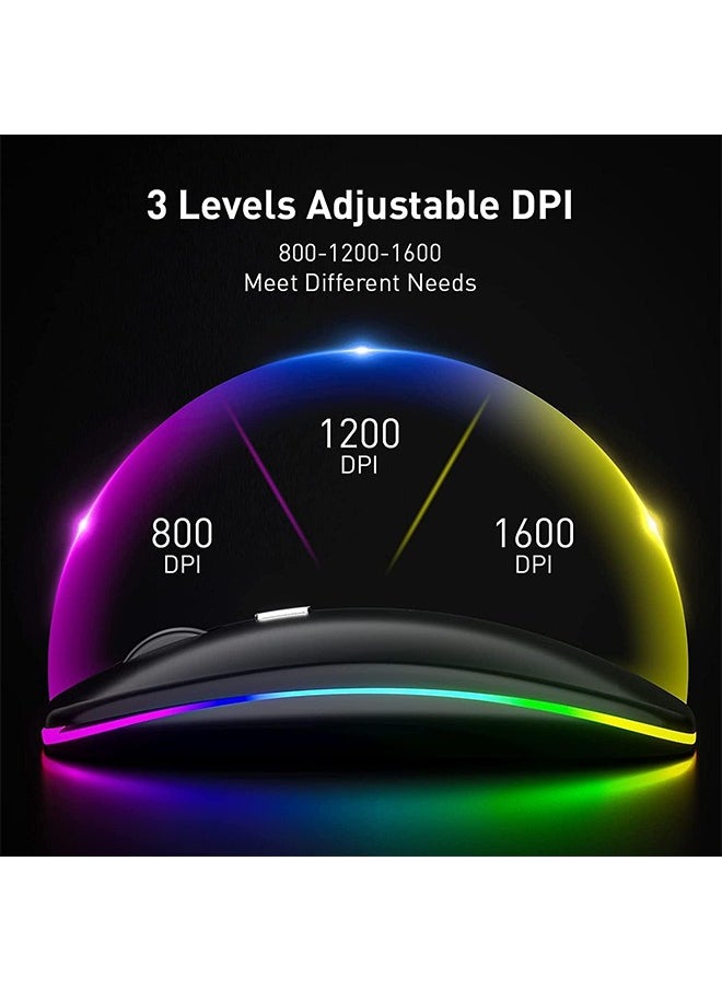 LINJIE - Wireless Bluetooth Mouse, Computer Mice with USB Receiver,LED Slim Dual Mode 2.4GHz Rechargeable Silent Bluetooth Wireless Mouse(Black) - Image 1