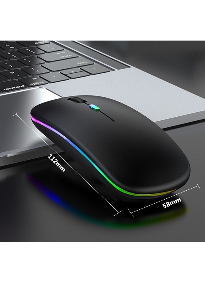 LINJIE - Wireless Bluetooth Mouse, Computer Mice with USB Receiver,LED Slim Dual Mode 2.4GHz Rechargeable Silent Bluetooth Wireless Mouse(Black) - Image 1