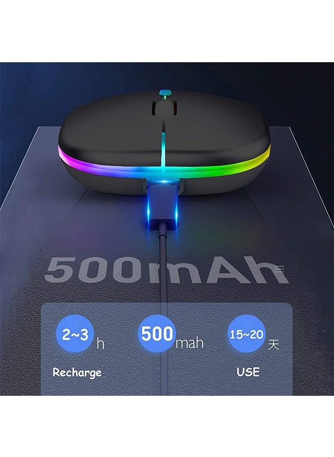 LINJIE - Wireless Bluetooth Mouse, Computer Mice with USB Receiver,LED Slim Dual Mode 2.4GHz Rechargeable Silent Bluetooth Wireless Mouse(Black) - Image 1