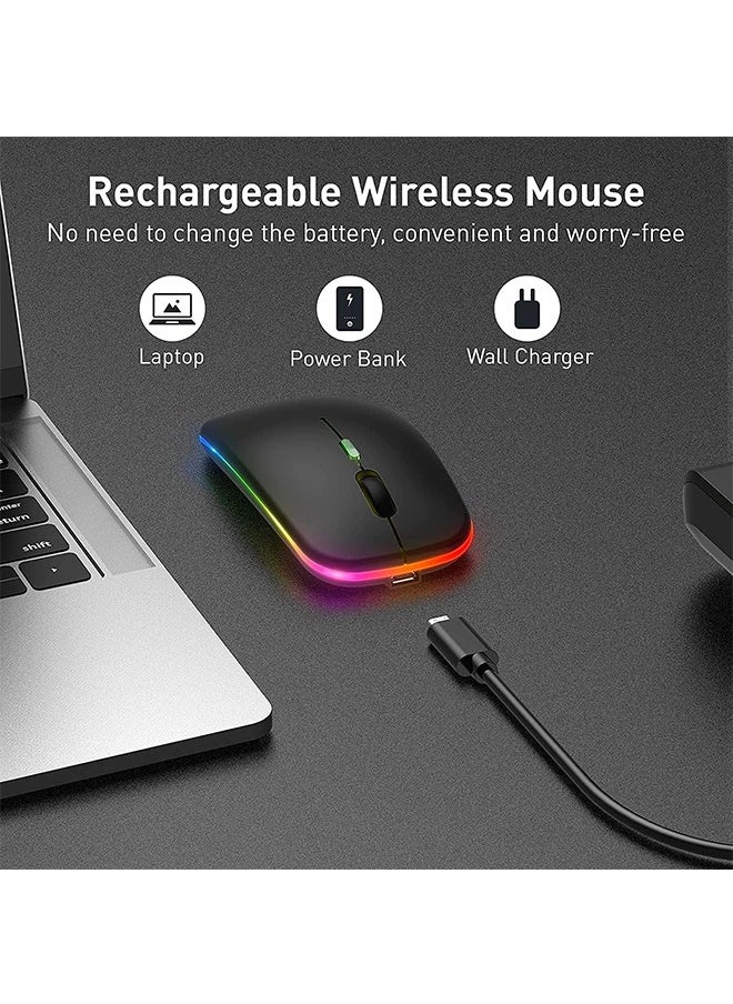 LINJIE - Wireless Bluetooth Mouse, Computer Mice with USB Receiver,LED Slim Dual Mode 2.4GHz Rechargeable Silent Bluetooth Wireless Mouse(Black) - Image 1