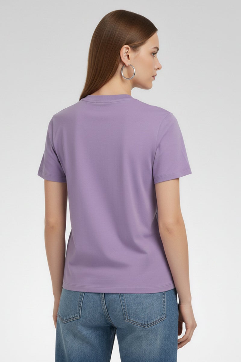 armani Emporio Armani Women Crew Neck Embroidered Logo Short Sleeve T-Shirt, Violet - Image 4