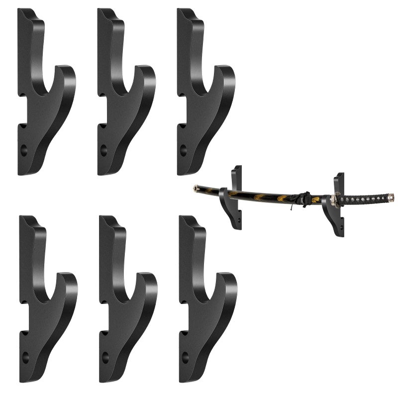Kathfly 6 Pcs Sword Hook Wall Mount Samurai Sword Hanger for Wall Adjustable Wood Blade Rack Decorative Katana Holder Martial Art Weapon Stand Display with 6 Nail for Saber Tanto Rapier CosplayBlack - Image 2