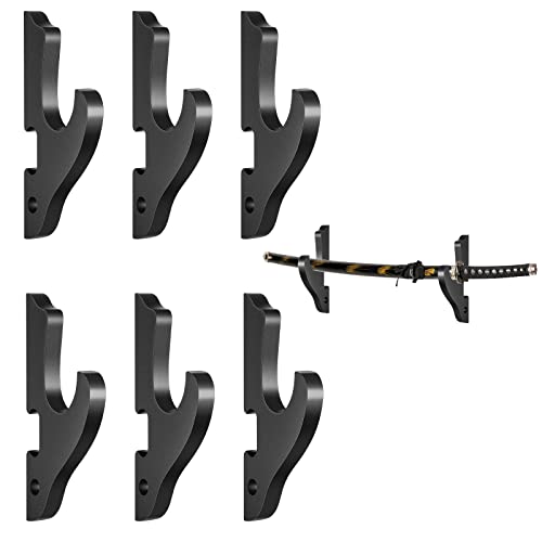 Kathfly 6 Pcs Sword Hook Wall Mount Samurai Sword Hanger for Wall Adjustable Wood Blade Rack Decorative Katana Holder Martial Art Weapon Stand Display with 6 Nail for Saber Tanto Rapier CosplayBlack - Image 1