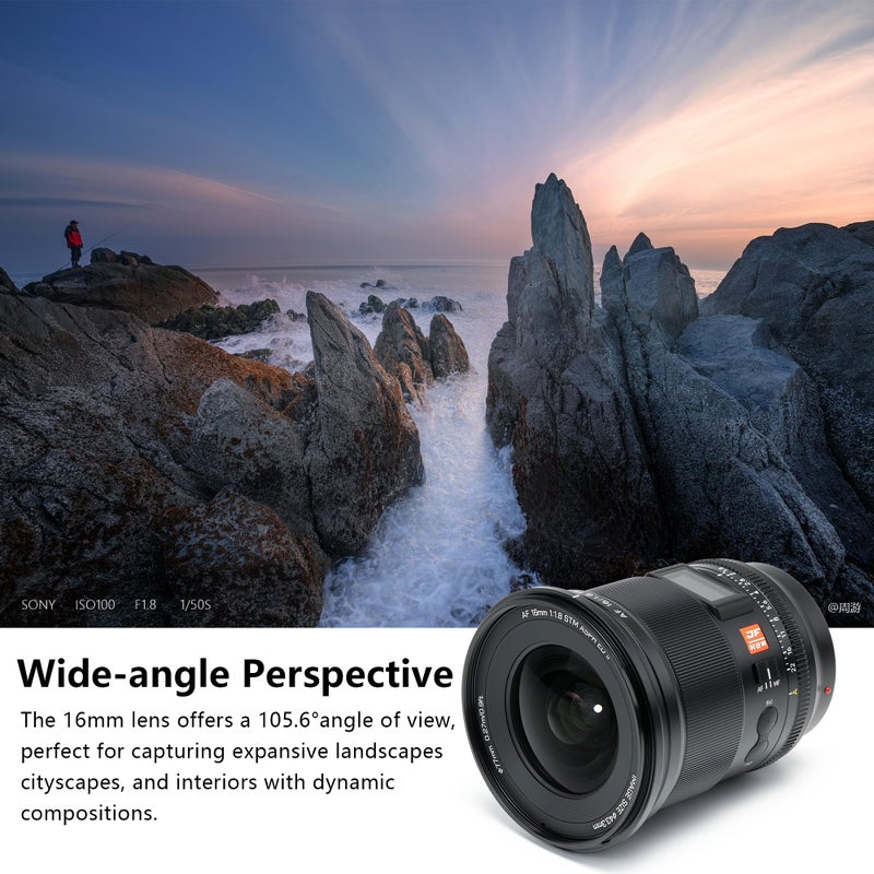 VILTROX 16mm F1.8 f/1.8 Pro Level FE Full Frame Wide Angle Autofocus Lens with LCD Screen Compatible with Sony E-Mount Mirrorless Cameras Alpha a7 a7II a7III a7R a7RII a7RIII a7RIV a7S a7SII a9 a7C - Image 2