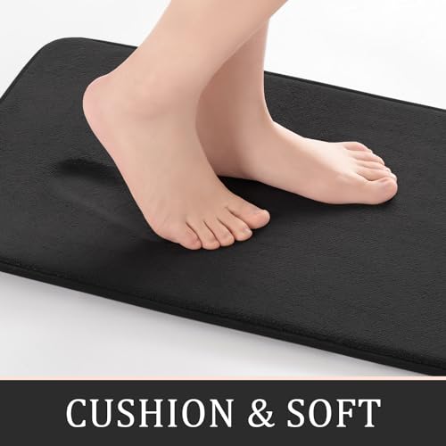 YIHOUSE Bathroom Rug Sets 2 Piece Memory Foam Bath Mat Non Slip Super Absorbent Soft Bathroom Mats Machine Washable Bathroom Floor Mats Sets for SinkTub Shower and ToiletBlack - Image 3