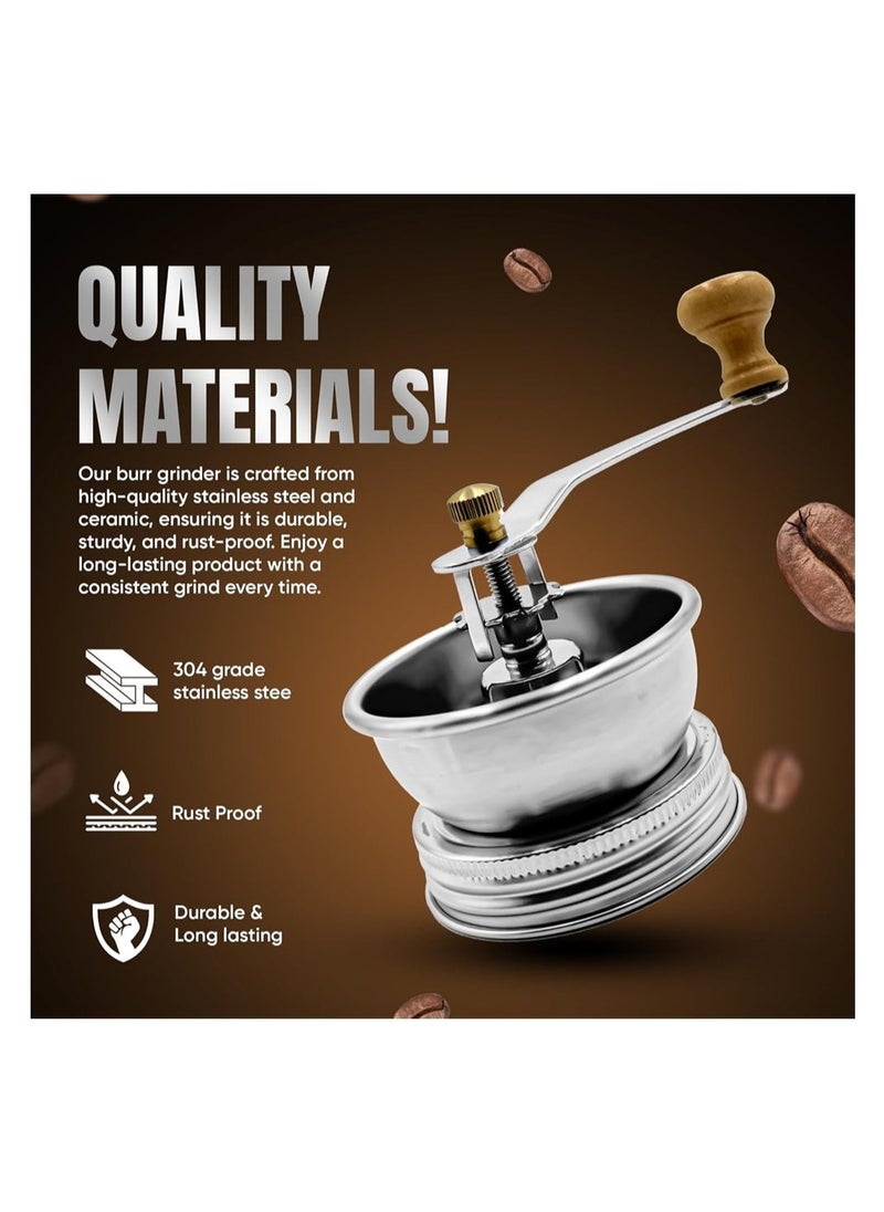 Stainless Steel Coffee Grinder Lid, Azonee for Regular Mouth Jars, Manual Crank Burr Grinder for Fresh Coffee, Camping, Home Barista, Rust Proof Ceramic Mechanism - Image 2