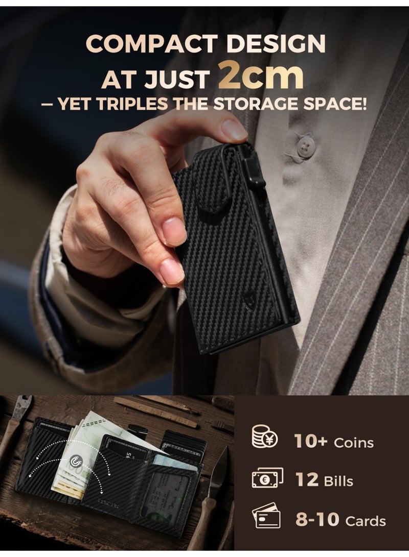 LORZOR Men's RFID Blocking Slim Genuine Leather Wallet, Slim Pop Up Card Holder, Minimalist Front Pocket Magnetic Wallet with XXL Coin Pocket, Perfect Gift for Men - Image 5