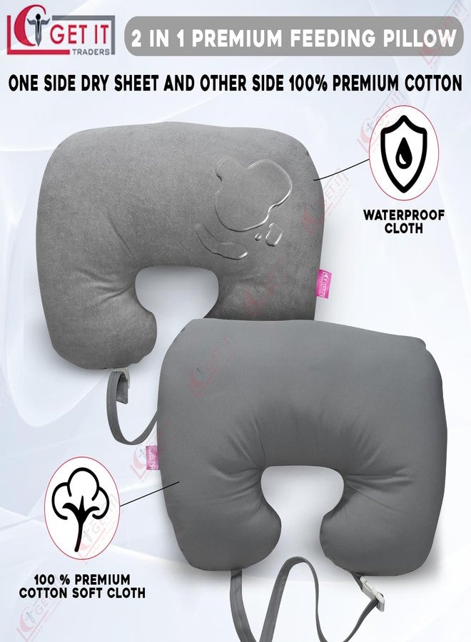 GET IT Premium 2 in 1 Dry Sheet Cotton Baby Breastfeeding Pillow with Adjustable Strap | Nursing Pillow, Baby Support & Playtime | Washable Cover with Zip -(Grey) - Image 2