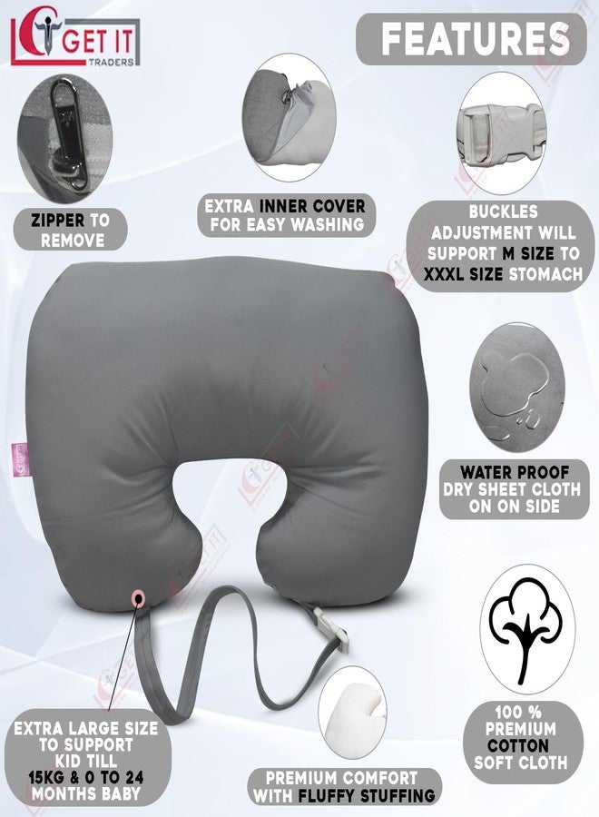 GET IT Premium 2 in 1 Dry Sheet Cotton Baby Breastfeeding Pillow with Adjustable Strap | Nursing Pillow, Baby Support & Playtime | Washable Cover with Zip -(Grey) - Image 4