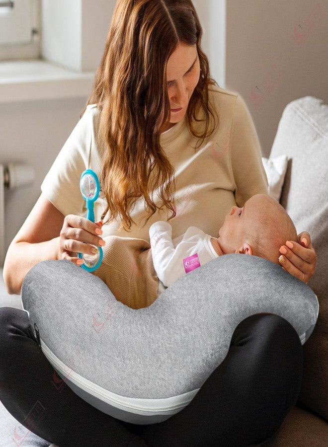 GET IT Premium 2 in 1 Dry Sheet Cotton Baby Breastfeeding Pillow with Adjustable Strap | Nursing Pillow, Baby Support & Playtime | Washable Cover with Zip -(Grey) - Image 1
