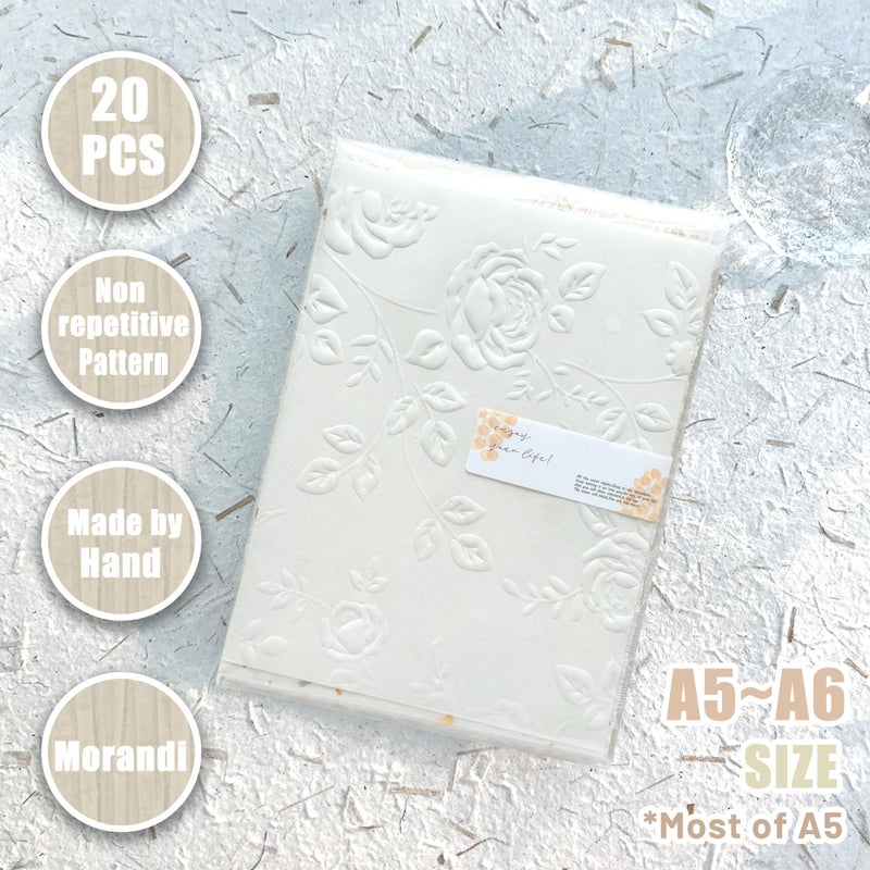 Aromoty 20Pcs Handmade Scrapbook Paper Craft Textured Paper Wedding A5 sheet Mesh Fabric Mulberry Special Mix for Bridal Scrapbooking Junk Journal Journaling Supplies DIY Materials,5.8x8.2 inches - Image 4