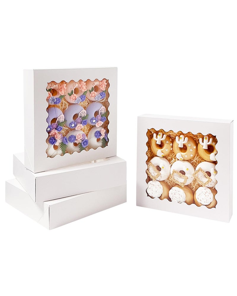 Bakepacker 36pcs White 10x10x2.5 inches Easy Assemble Macaroon Cookie Boxes Bakery Boxes with Window (Auto-pop Up) - Image 5