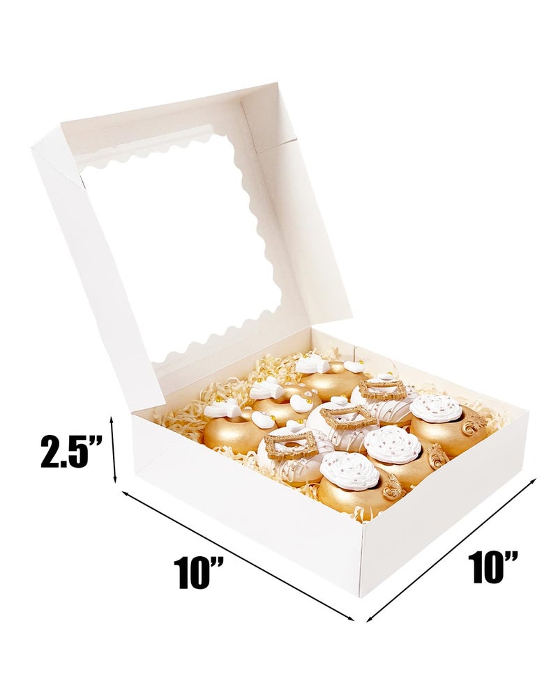 Bakepacker 36pcs White 10x10x2.5 inches Easy Assemble Macaroon Cookie Boxes Bakery Boxes with Window (Auto-pop Up) - Image 4