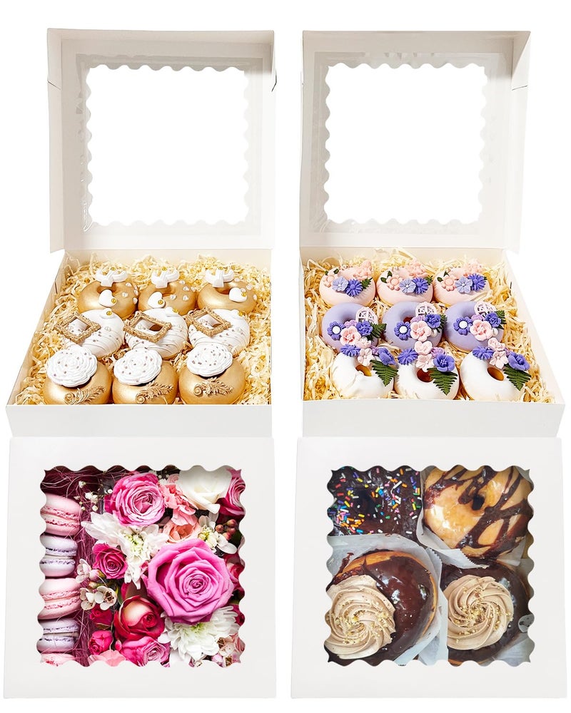 Bakepacker 36pcs White 10x10x2.5 inches Easy Assemble Macaroon Cookie Boxes Bakery Boxes with Window (Auto-pop Up) - Image 3