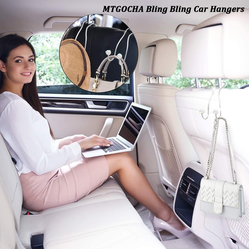 MTGOCHA Bling Purse Hook for Car Headrest Hooks Upgraded Cute Car Purse Hooks Car Seat Hooks for Headrest Metal Car Bag Hooks Car Purse Holder Hook Hanger Bling Car Accessories for Women,Silver - Image 2