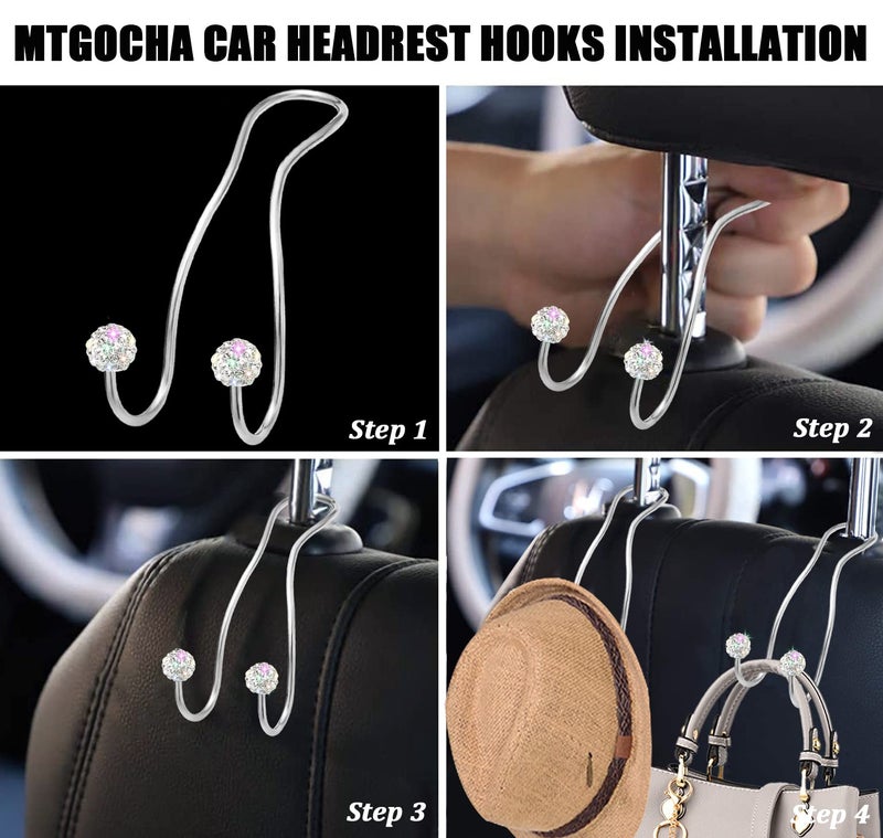 MTGOCHA Bling Purse Hook for Car Headrest Hooks Upgraded Cute Car Purse Hooks Car Seat Hooks for Headrest Metal Car Bag Hooks Car Purse Holder Hook Hanger Bling Car Accessories for Women,Silver - Image 4