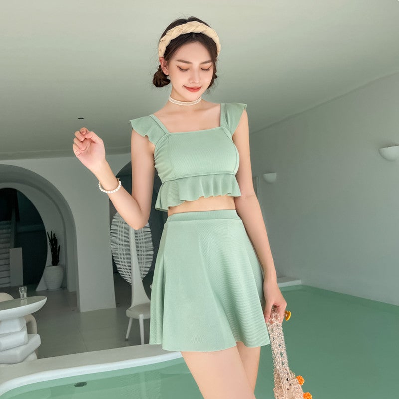 New Style Women''s Two-Piece Swimsuit with Skirt for Hot Springs, Conservative and Slimming, Tummy-Covering, Fresh and Fashionable Student Swimwear - Image 1