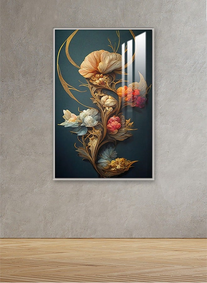 ماركتنا لوحة جدارية120×80سم مع برواز فضي وطبقة اكريلك شفاف بتصميم ورود - Image 1