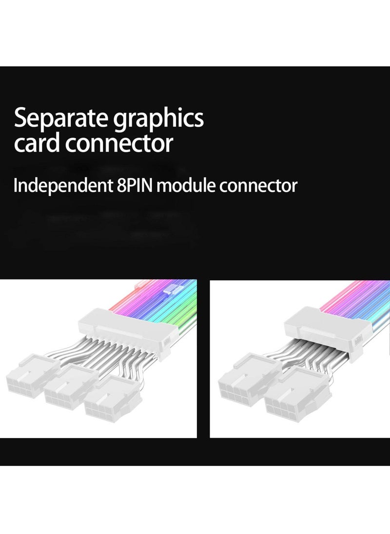 Captaintech RGB Power Extension Cable 24 Pin 2x8Pin 3x8Pin ATX ARGB Cable PC Internal Components Motherboard Connector White  - Image 3