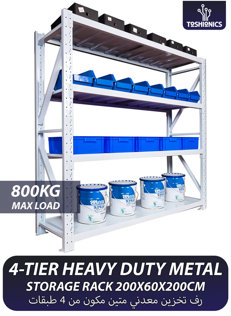 Toshionics 4-Layer Heavy Duty Storage Rack 200KG Load-Bearing Capacity Per Shelf Layer- 200x60x200cm Industrial Warehouse and Garage Shelving Unit Ideal for Home, Basements, Garages, Kitchen, Pantry, Warehouses, Workshops, Retail, Stockrooms, Supermarkets, Factory, Construction Sites, Industrial Storage Unit, Logistics Centers, Shops and Showrooms- Adjustable, Durable Steel, Easy to Install Shelves  - Image 1