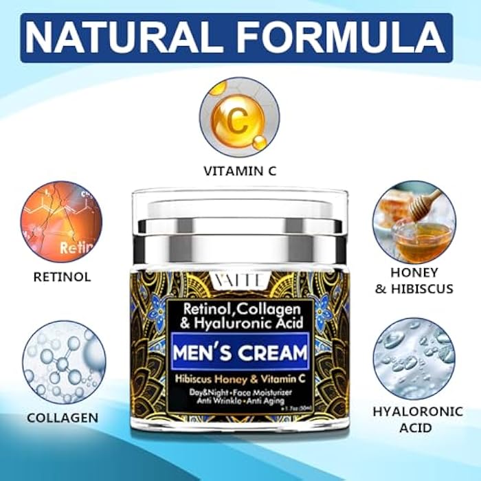 VAITE Mens Face Moisturizer with Collagen, Retinol, Anti-Aging, Anti-Wrinkle Cream for Men, Hydrating Facial Skin Care with Hyaluronic Acid, Hibiscus, Honey & Vitamin C, Day & Night Hydration - Image 2