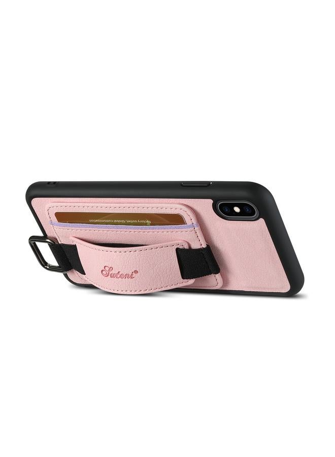 Suteni Case For iPhone XR H13 Litchi Leather Wrist Strap Wallet Back Phone Case - Image 2