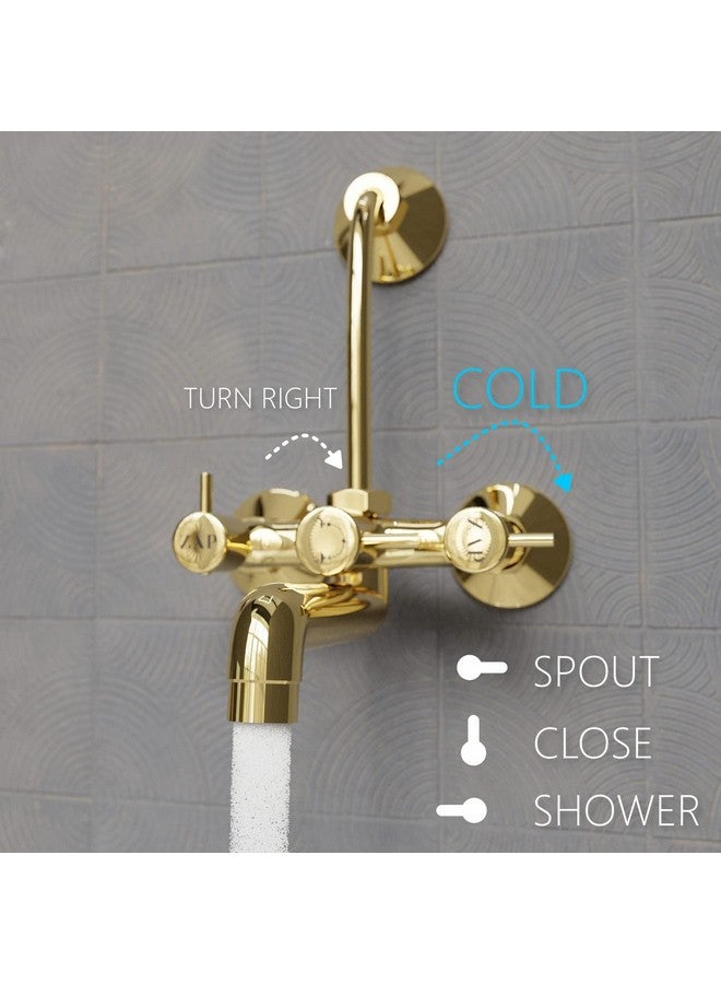 ZAP Elixir Full Brass Gold Plated 2-in-1 Wall Mixer Tap with Overhead Shower Provision and Long Bend Pipe for Bathroom - Image 5