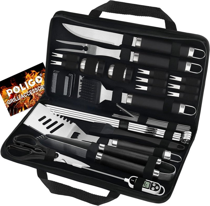 POLIGO 29 PCS BBQ Grill Accessories Stainless Steel BBQ Tools Grilling Tools Set with Storage Bag for Fathers Day Dads Birthday Presents - Camping Grill Utensils Set Ideal Grilling Gifts for Men Women - Image 1
