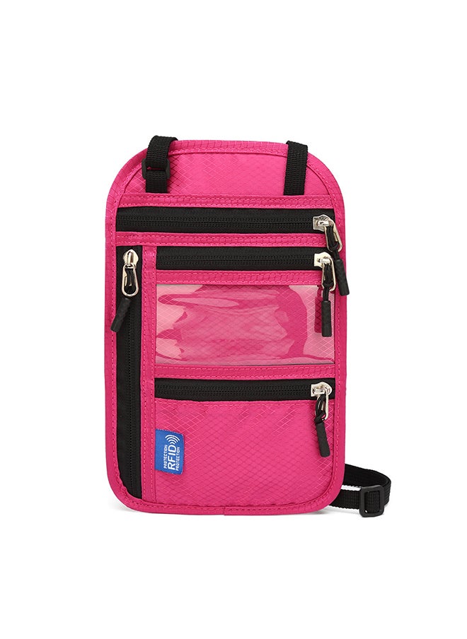 Generic Multifunctional Id Bag Rfid Neck Hanging Passport Bag Passport Holder Id Protection Cover Rose Red  - Image 1