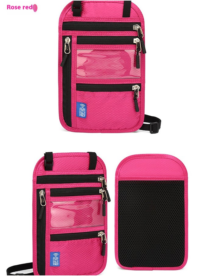 Generic Multifunctional Id Bag Rfid Neck Hanging Passport Bag Passport Holder Id Protection Cover Rose Red  - Image 2