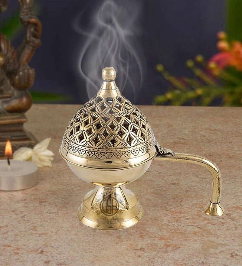 DSH صُنع فضولك موقد بخور نحاسي منزلي لتنقية الهواء دهووني دهووب داني دهووني طاولة بخور نحاسي لُبان دائري - Image 1