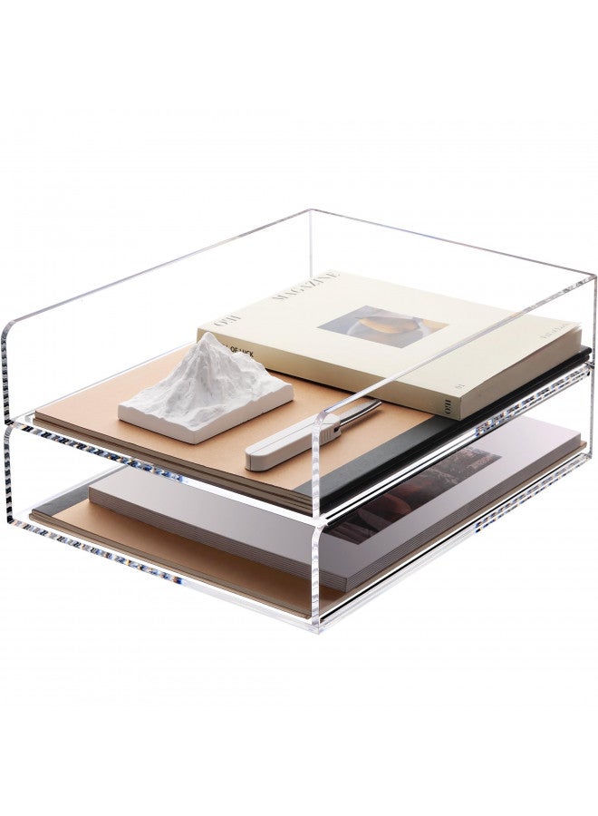 SANRUI Paper Organizer for Desk,Acrylic Stackable Letter Tray, Clear Paper Tray, Paper Sorter for Office,Home or School,2-Pack - Image 1
