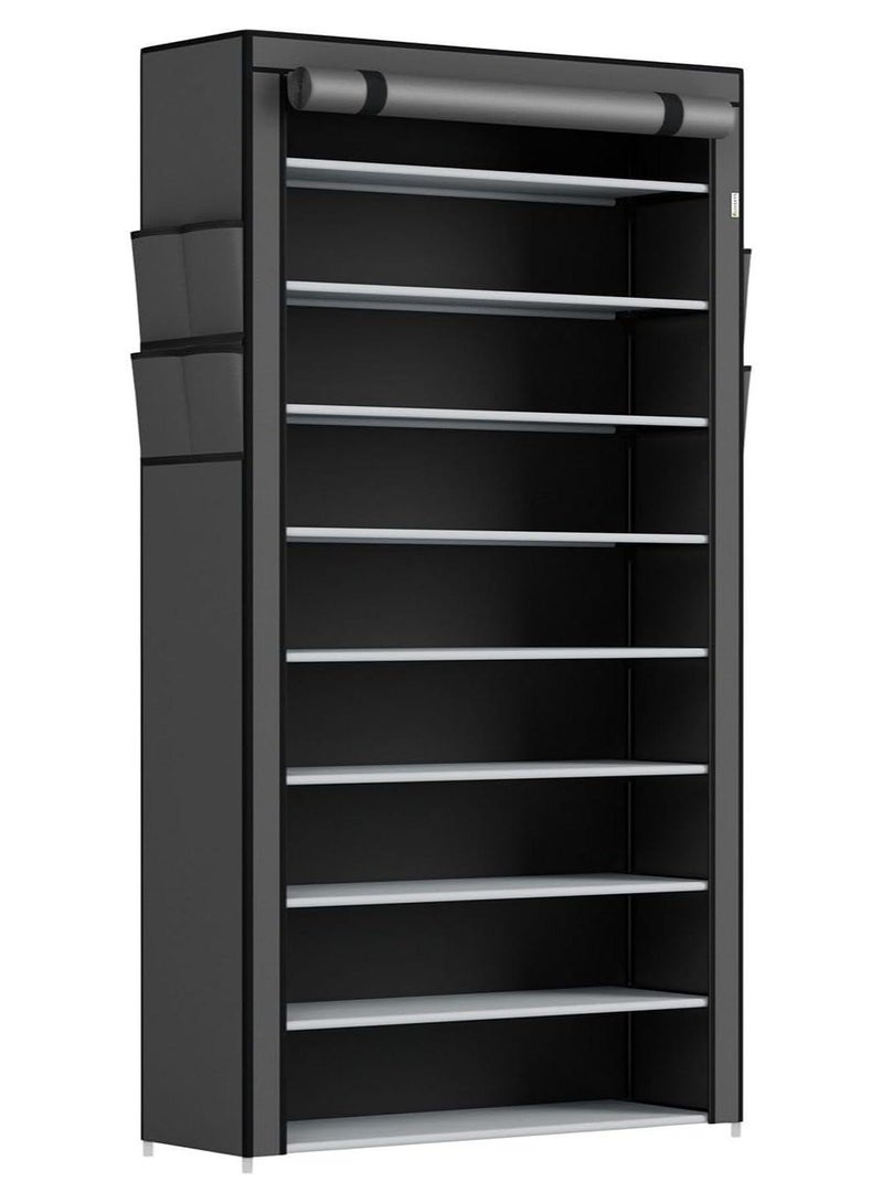 جزامة أحذية من جوسكيس، رف أحذية مغلق يتسع لـ 45 زوج من الأحذية وبغطاء من القماش مقاوم للماء، خزانة أحذية من القماش بنظام التركيب مكونة من 9 مستويات، لون رمادي - Image 1