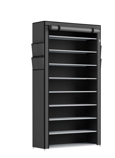 JOSKIS Shoe Rack, 45 Pairs Closed Shoe Rack with Waterproof Fabric Cover, 9-Tier Fabric Shoe Cabinet with Mounting System, Grey