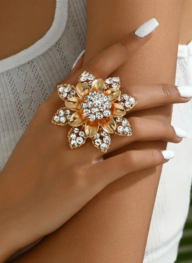 Take Two Take Two Gold Tone Embellished Flower Statement Ring