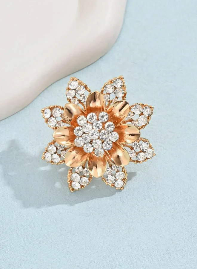 Take Two Take Two Gold Tone Embellished Flower Statement Ring