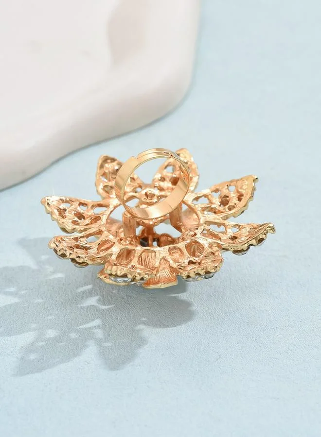 Take Two Take Two Gold Tone Embellished Flower Statement Ring