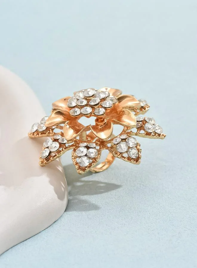 Take Two Take Two Gold Tone Embellished Flower Statement Ring