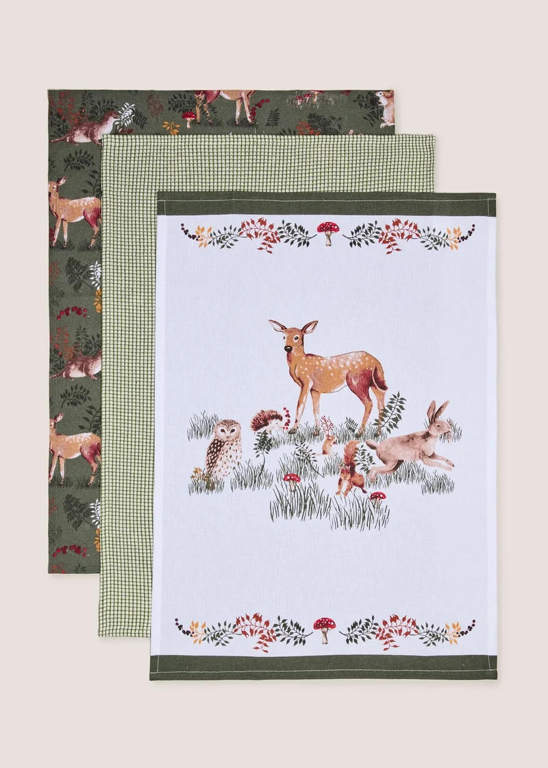 ماتلان 3 Pack Green Woodland Animal Tea Towels