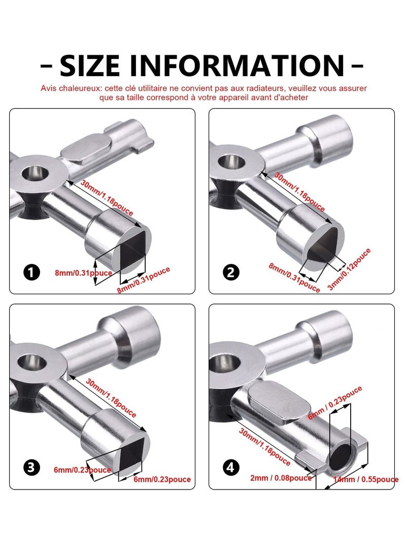 Meter Box Key Gas Key Meter Key 4 Way Multi-Functional Utilities Key for Electric Cupboard Cabinet Opening Key Silver