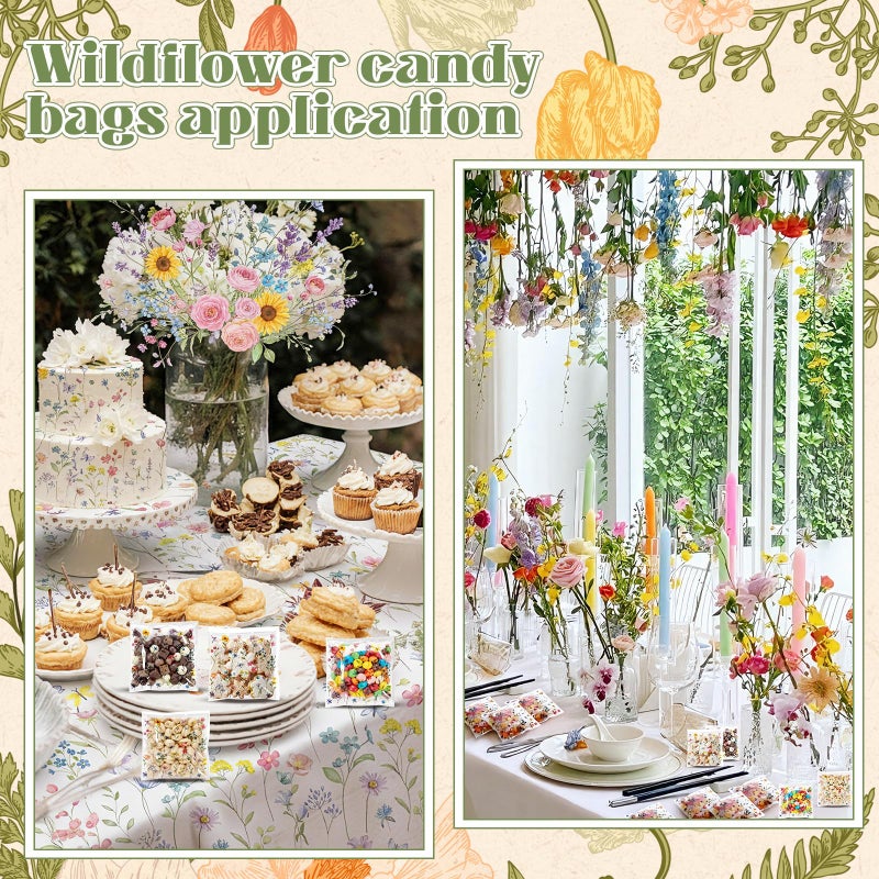 Tinlade 200 Pcs Wildflower Party Cellophane Treat Bags Floral Candy Decorations Plastic Clear Goody Bags for Wedding Birthday Graduation Party Supplies - Image 5