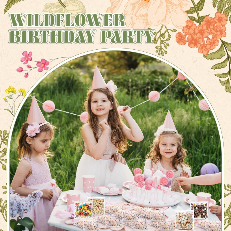 Tinlade 200 Pcs Wildflower Party Cellophane Treat Bags Floral Candy Decorations Plastic Clear Goody Bags for Wedding Birthday Graduation Party Supplies - Image 3